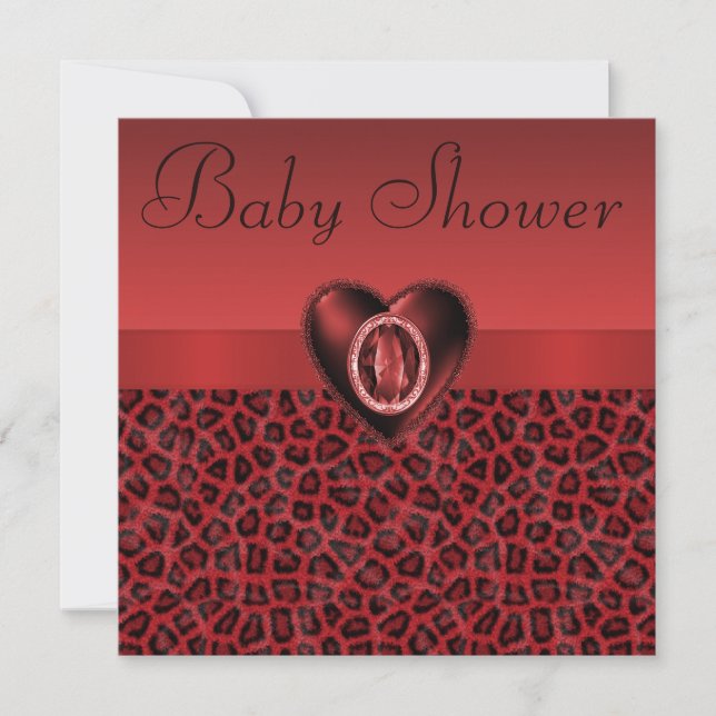 Leopard Print & Printed Bling Heart Baby Shower Invitation (Front)