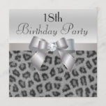 Leopard Print, Printed Bow & Diamond 18th Birthday Invitation<br><div class="desc">Teenage girls' elegant custom silver 18th birthday party invitations with a beautiful silver and black printed leopard fur pattern , a cute silver printed bow and ribbon and pretty printed diamond bling jewel. These classy glamourous invites are decorated both sides. Beautiful, chic, trendy, modern invitations. Please note: All invites on...</div>