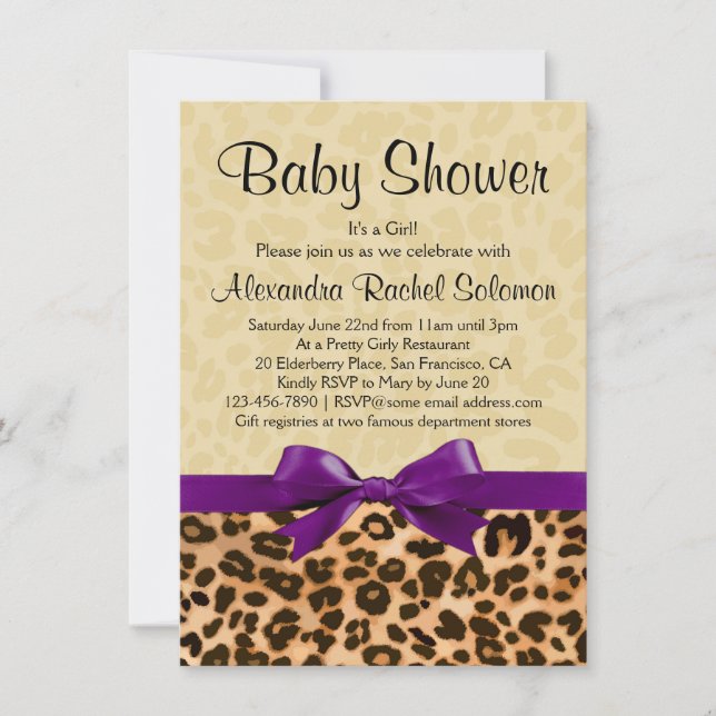 Leopard Print Purple Girl Baby Shower Invitation (Front)