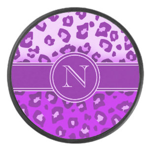 Leopard print purple monogram hockey puck
