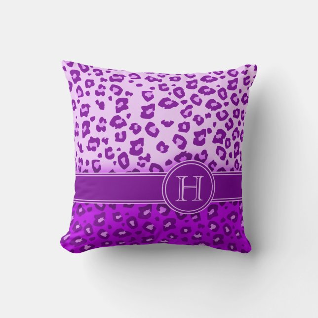 Leopard print purple monogram throw pillow (Front)