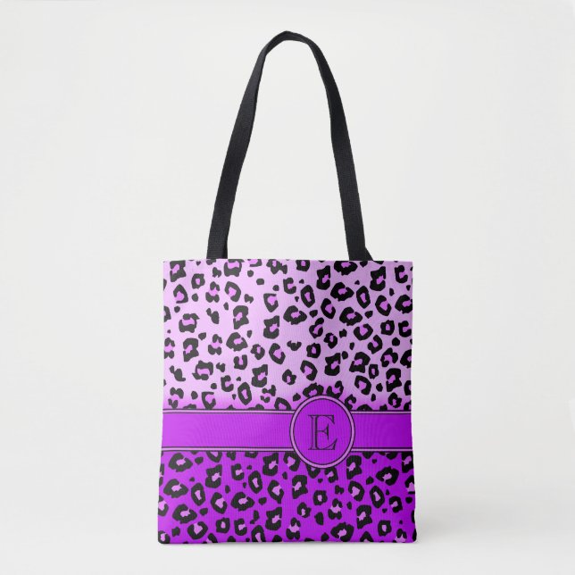 Leopard print purple monogrammed animal print bag (Front)
