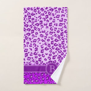 Leopard print purple monogrammed hand towel