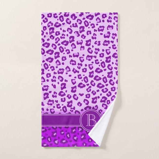 Leopard print purple monogrammed  hand towel (Hand Towel)