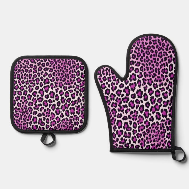 Leopard Print Purple Oven Mitt & Pot Holder Set (Front)
