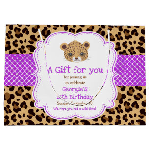 Leopard Print Purple Quatrefoil Thank You Large Gift Bag