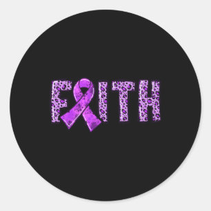 Leopard Print Purple Ribbon FAITH Drug Overdose Aw Classic Round Sticker