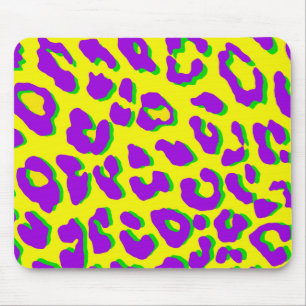 Leopard Print Purple Yellow Green Mouse Mat