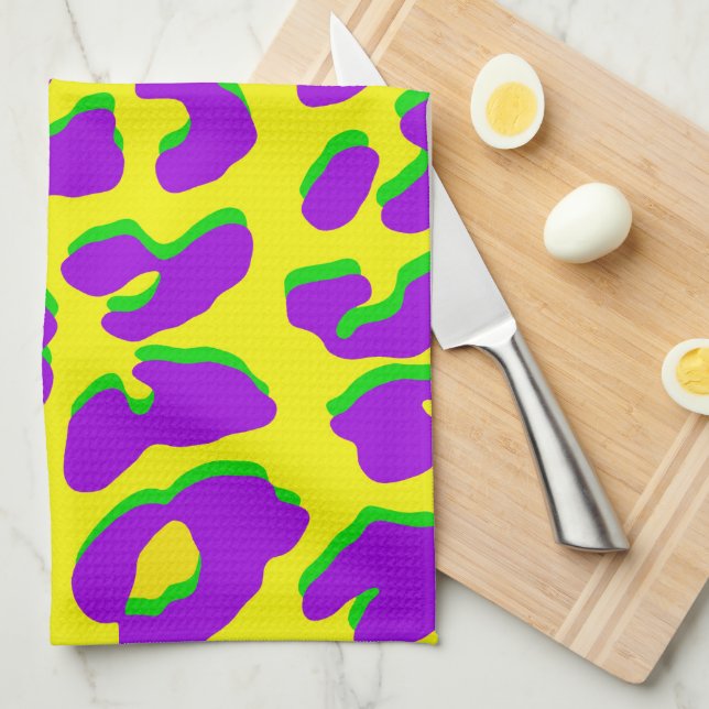 Leopard Print Purple Yellow Green  Tea Towel (Quarter Fold)