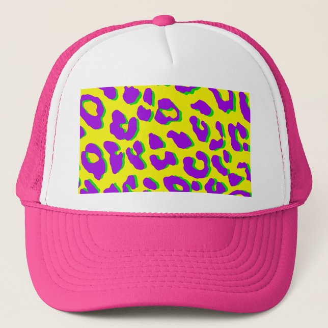 Leopard Print Purple Yellow Green Trucker Hat (Front)