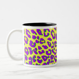 Leopard Print Purple Yellow Green Two-Tone Coffee Mug
