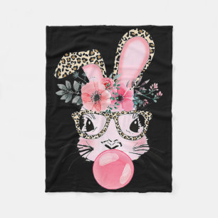 Leopard Print Rabbit Bunny Blowing Bubble Gum East Fleece Blanket