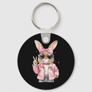 Leopard Print Rabbit Bunny Blowing Bubble Gum East Key Ring