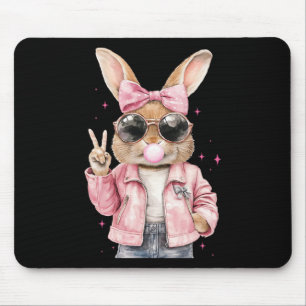 Leopard Print Rabbit Bunny Blowing Bubble Gum East Mouse Mat