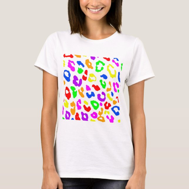 Leopard Print Rainbow White T-Shirt (Front)