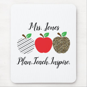 Leopard Print Red Apple Teacher Back To School  Mouse Mat
