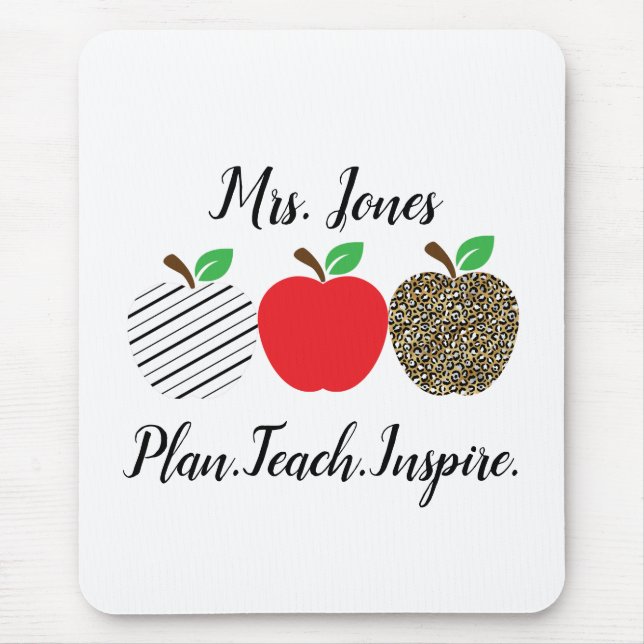 Leopard Print Red Apple Teacher Back To School  Mouse Mat (Front)