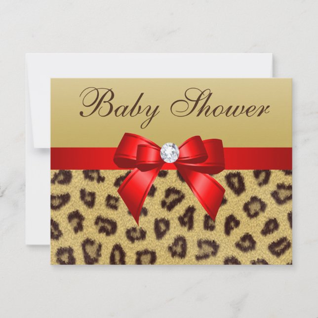 Leopard Print, Red Bow Baby Shower Invitation (Front)