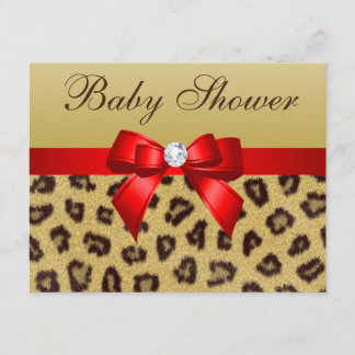 Leopard Print, Red Bow Baby Shower Invitation