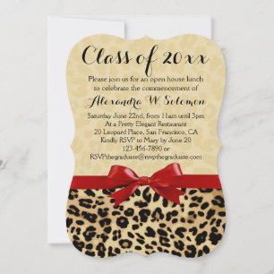 Leopard Print Red Bow Graduation/Party Invitation