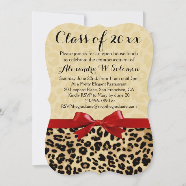 Leopard Print Red Bow Graduation/Party Invitation (Front)