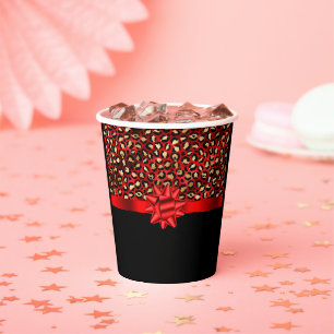 Leopard Print Red, Gold and Black with Red Bow Mug Paper Cups