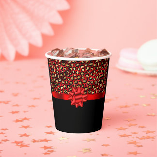 Leopard Print Red, Gold and Black with Red Bow Mug Paper Cups