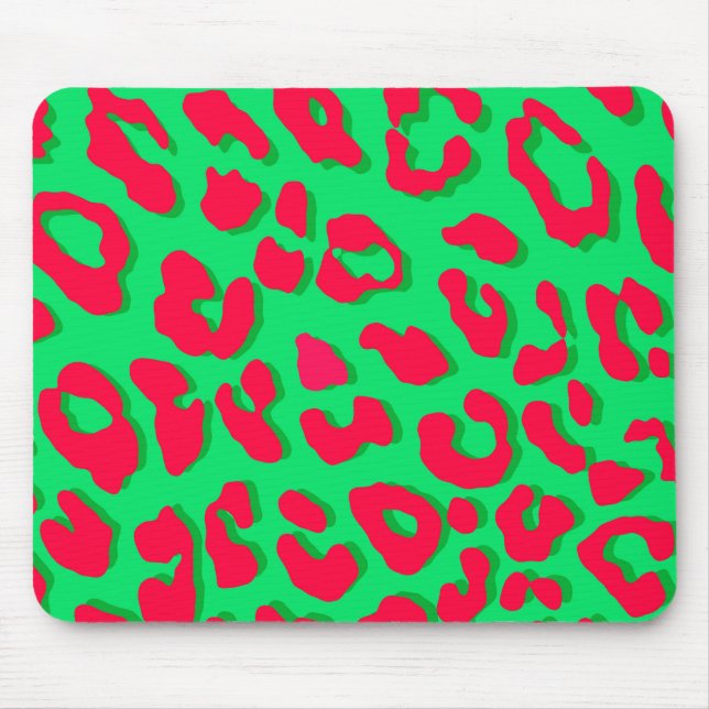 Leopard Print Red Green Mouse Mat (Front)