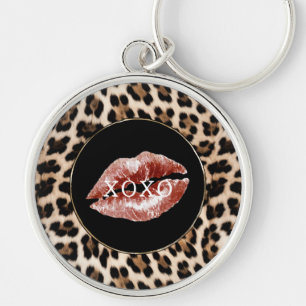 Leopard Print Red Lips XOXO Key Ring
