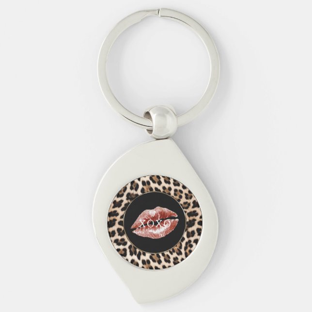 Leopard Print Red Lips XOXO Key Ring (Front)