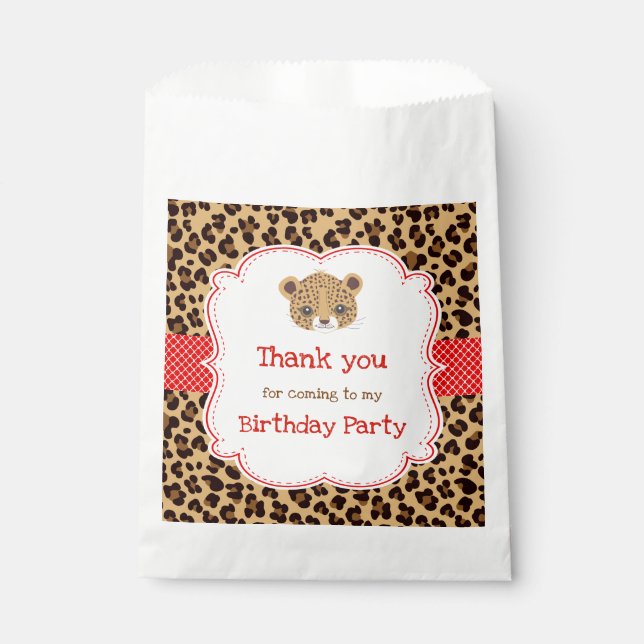 Leopard Print Red Quatre foil  Birthday Party Favour Bags (Front)