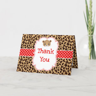 Leopard Print Red Quatrefoil Birthday 'Thank You' Thank You Card