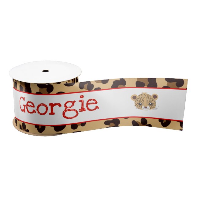 Leopard Print Red Quatrefoil Gift Satin Ribbon (Spool)