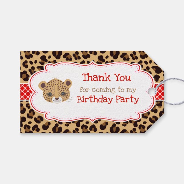 Leopard Print Red Quatrefoil 'Thank You' Tag (Front (Horizontal))