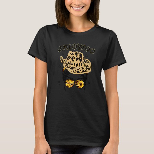 Leopard Print Reverse Cowgirl Ha for women girls T-Shirt (Front)