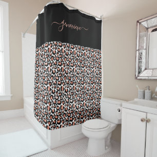 Leopard Print Rose Gold Girly Shower Curtain