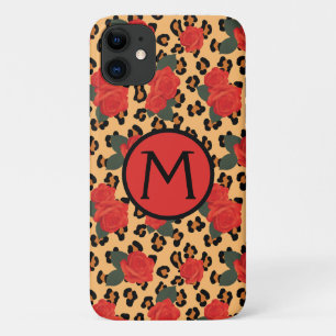 Leopard Print & Roses Tattoo Monogram iPhone Case