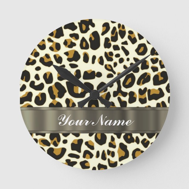 leopard print round clock (Front)