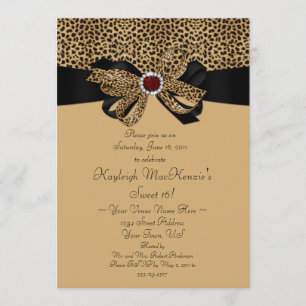 Leopard Print Ruby Diamonds Sweet 16 Invitation