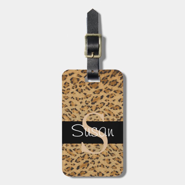 Leopard Print S monogram initials Luggage Tag (Front Vertical)