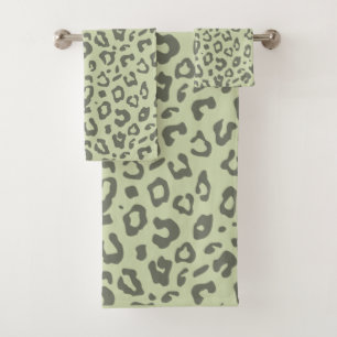 Leopard Print Sage Green and Shades Animal Print Bath Towel Set