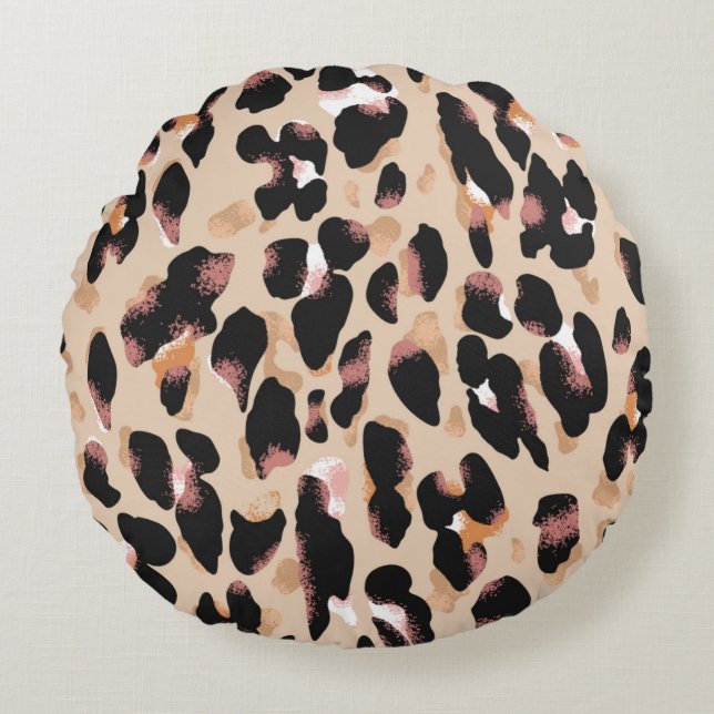 Leopard print seamless pattern round cushion (Front)