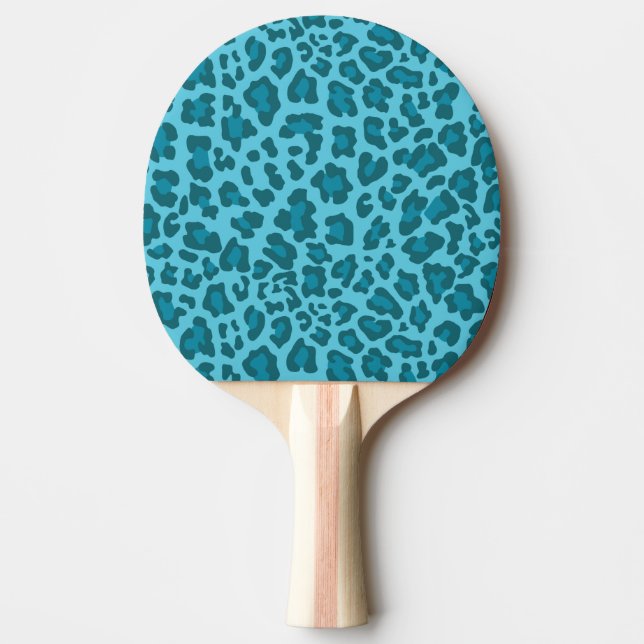 Leopard Print Shades of Blue Ping Pong Paddle (Front)