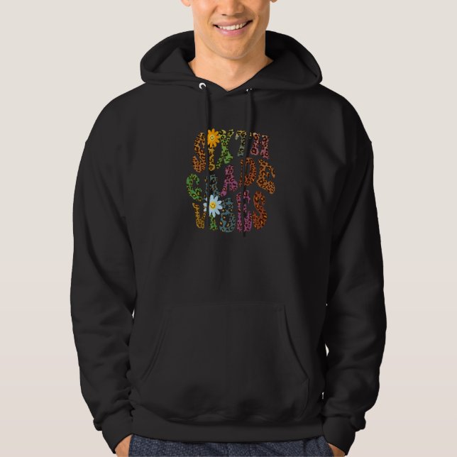 Leopard Print SIXTH GRADE VIBES Teacher Peace Love Hoodie (Front)