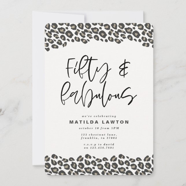 Leopard print sixty and sassy 50th birthday party announcement (Front)