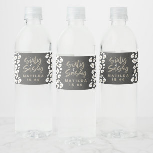Leopard print sixty and sassy 60th birthday favour water bottle label