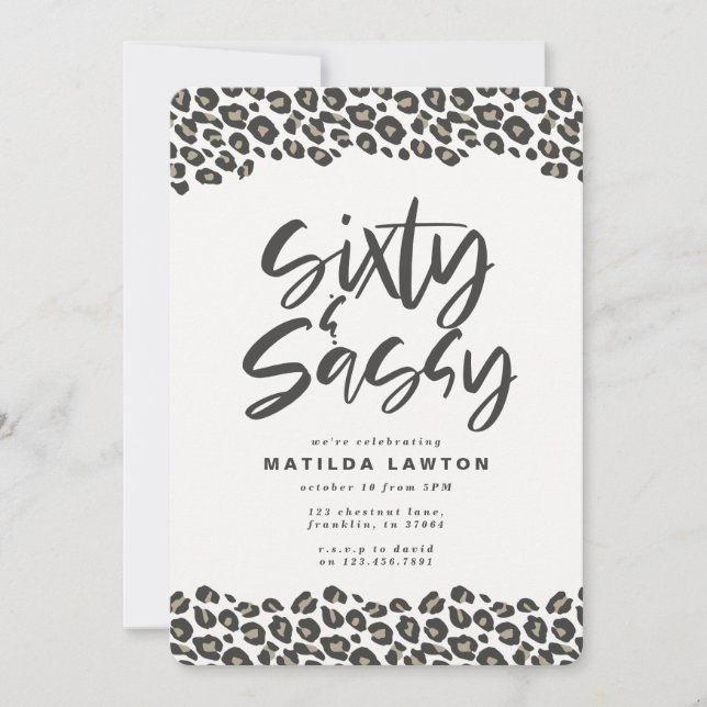 Leopard print sixty and sassy 60th birthday party announcement (Front)