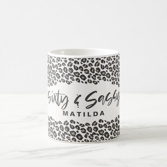 Leopard print sixty and sassy 60th birthday party coffee mug (Center)