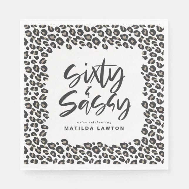 leopard print sixty and sassy party napkin (Front)