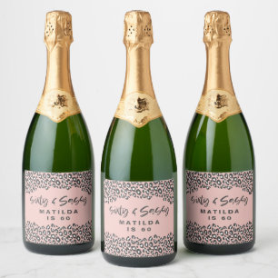 Leopard print sixty sassy 60th birthday pink girly sparkling wine label